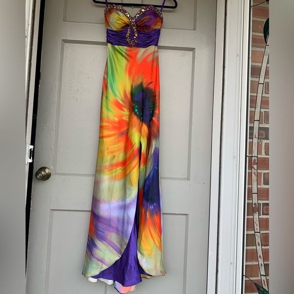 NINA CANACCI Strapless Formal Sequined Prom Gown Dress 2 Purple Orange Green - Picture 2 of 8